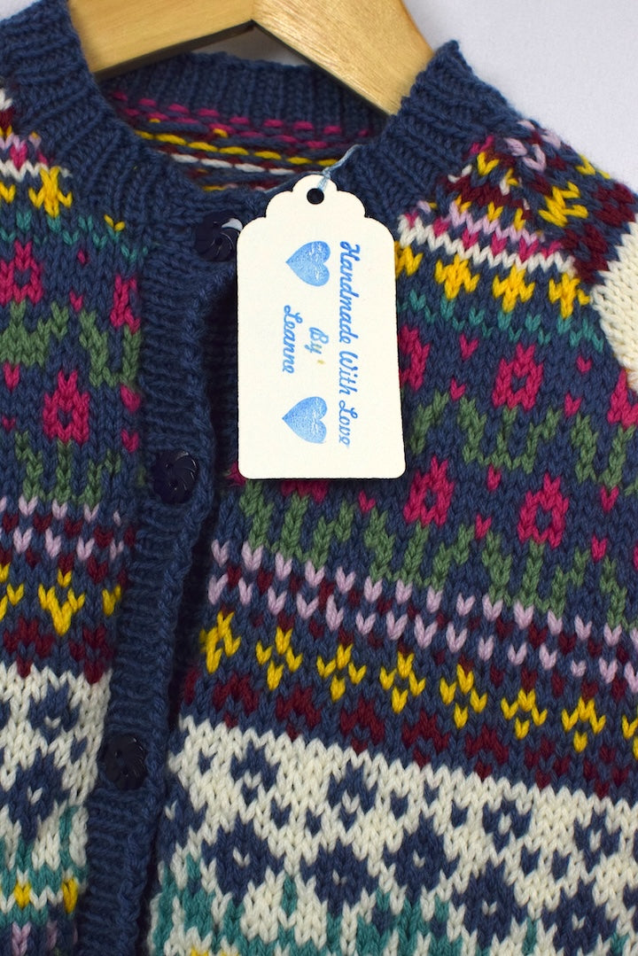 Hand-Knitted Children's Floral Cardigan