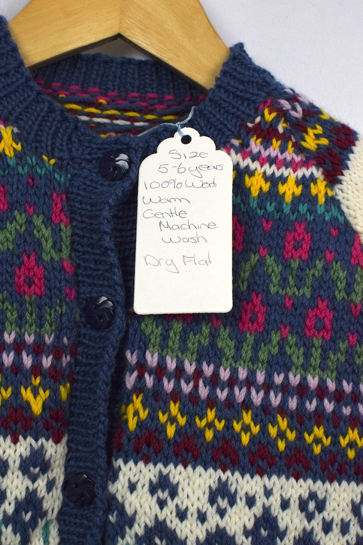 Hand-Knitted Children's Floral Cardigan