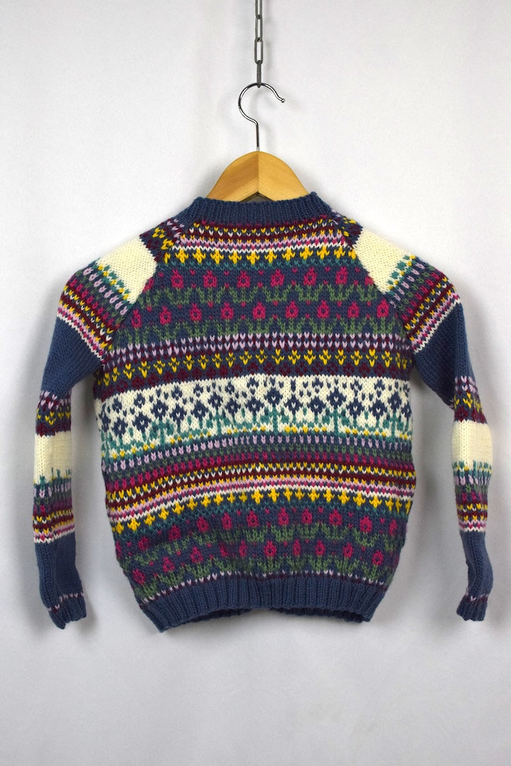 Hand-Knitted Children's Floral Cardigan