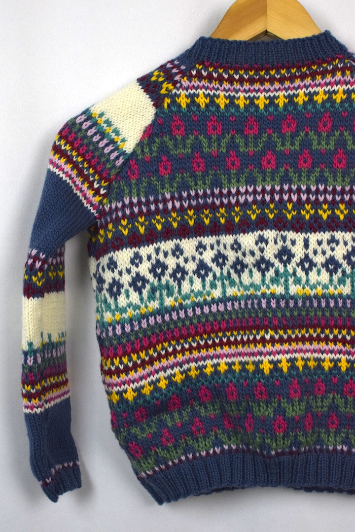Hand-Knitted Children's Floral Cardigan