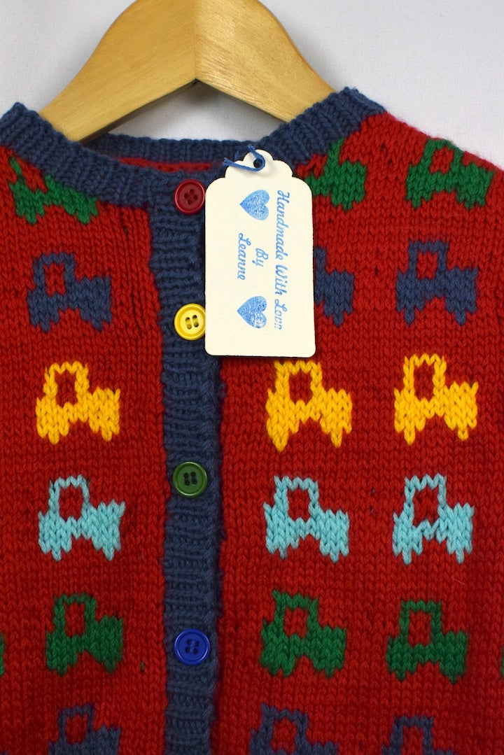 Hand-Knitted Children's Car Pattern Cardigan