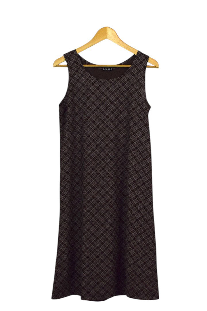 Brown Checkered Pattern Dress
