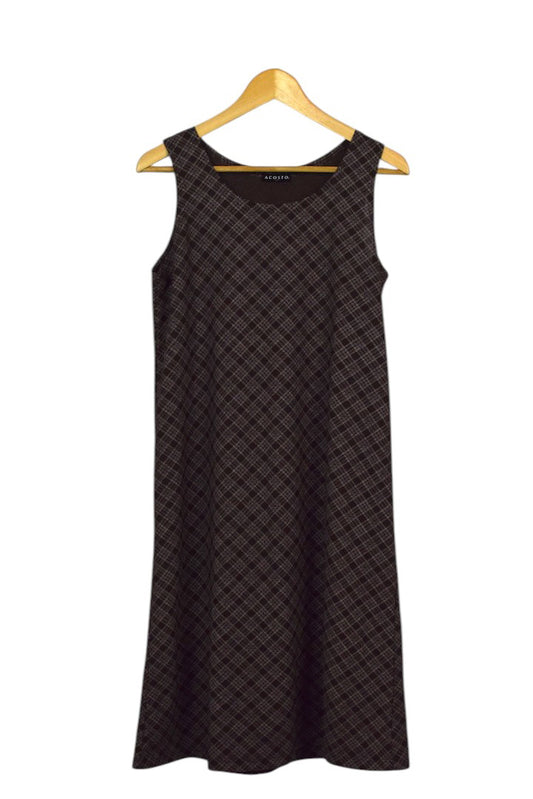 Brown Checkered Pattern Dress