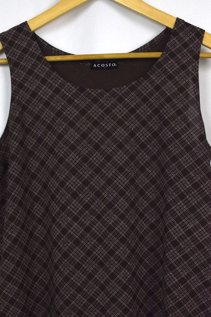 Brown Checkered Pattern Dress