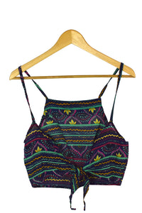 Reworked Colourful Abstract Tie Up Top
