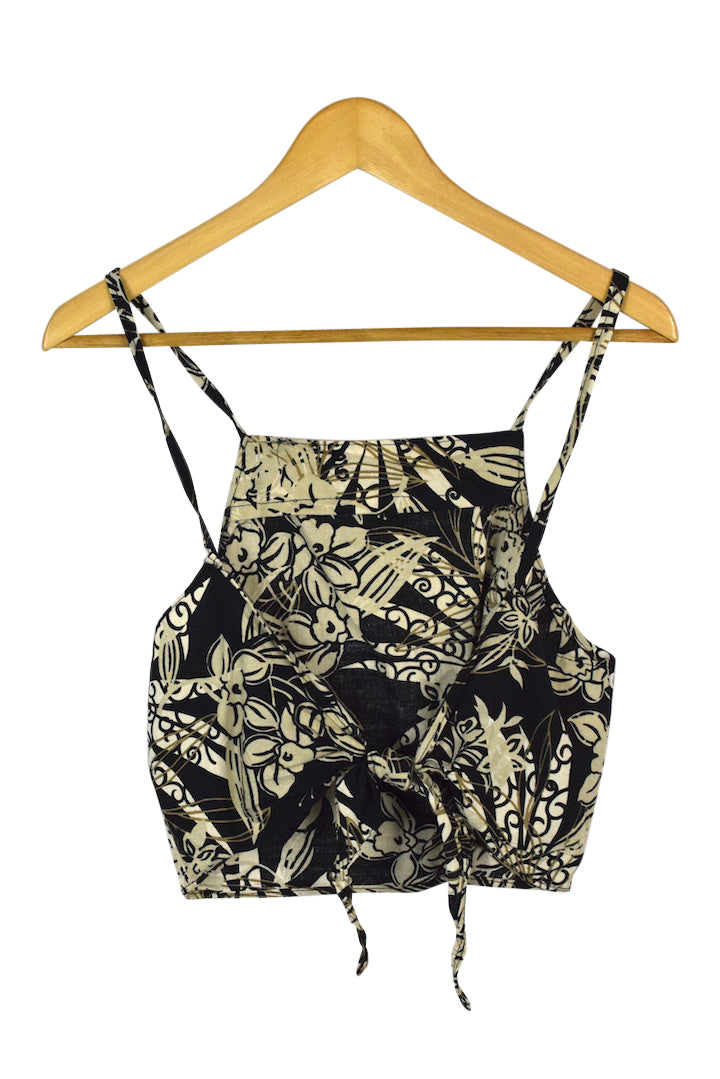 Reworked Leaf Floral Print Tie Up Top