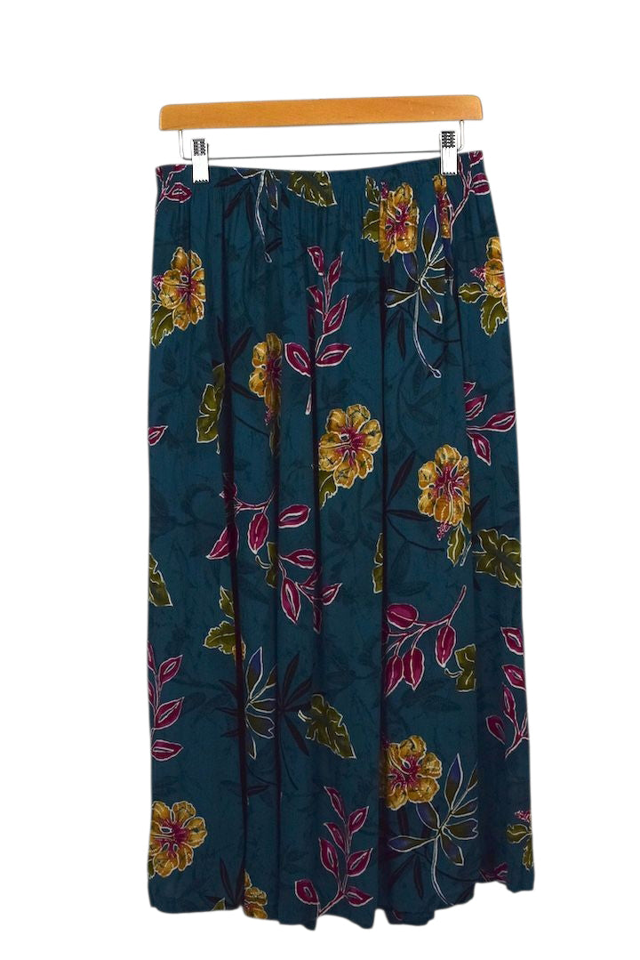 80s/90s Teal Floral Print Skirt