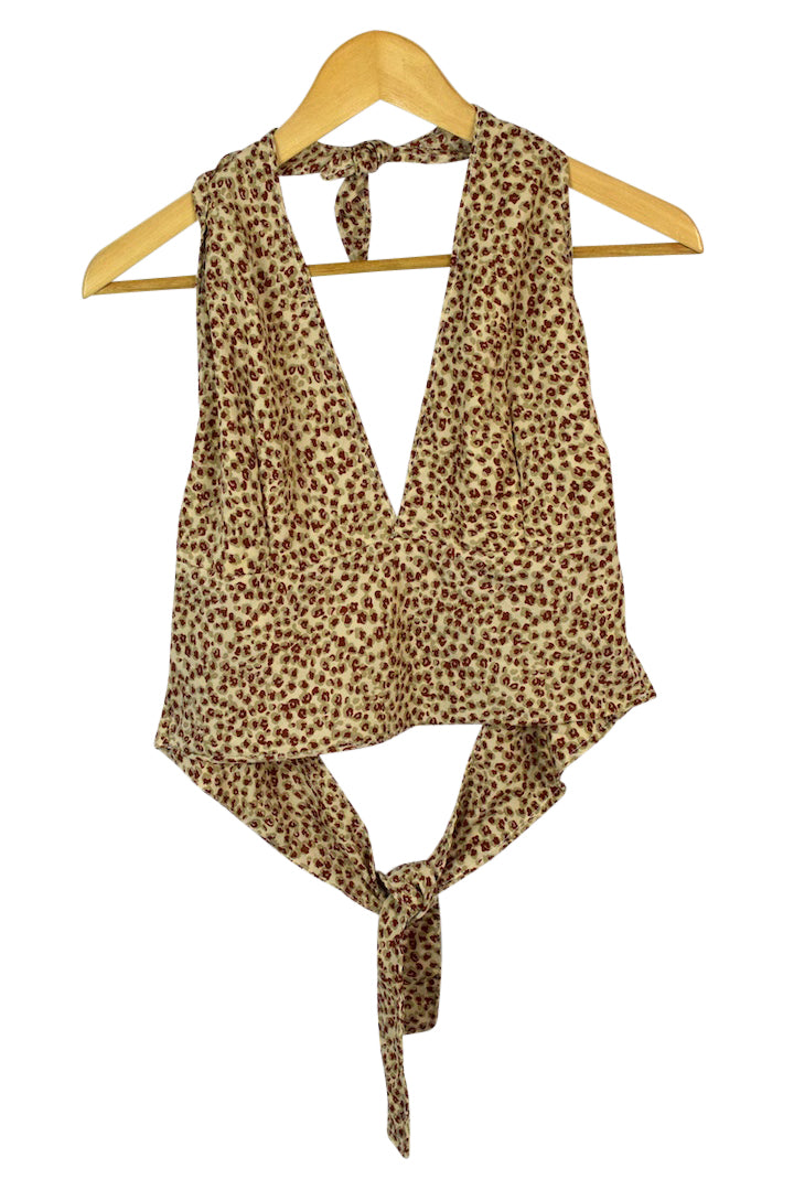 Reworked Animal Print Tie Up Top