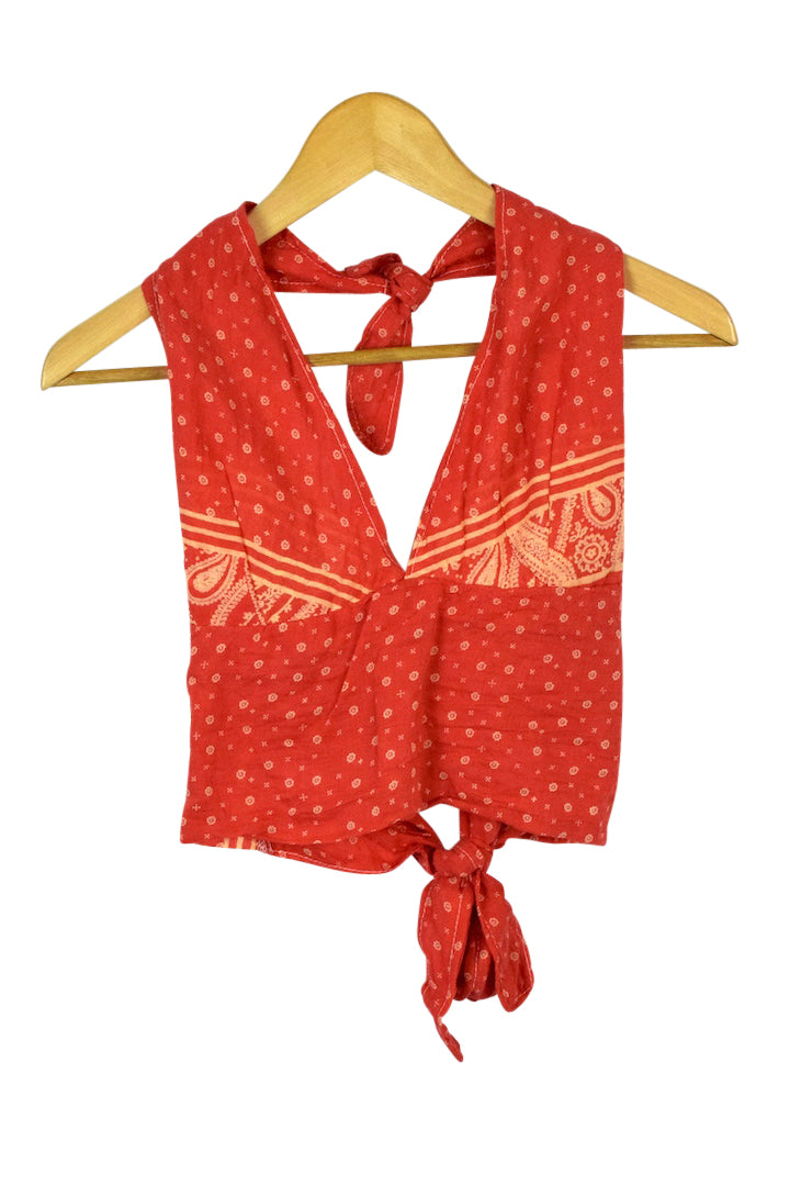 Reworked Paisley Print Tie-Up Top