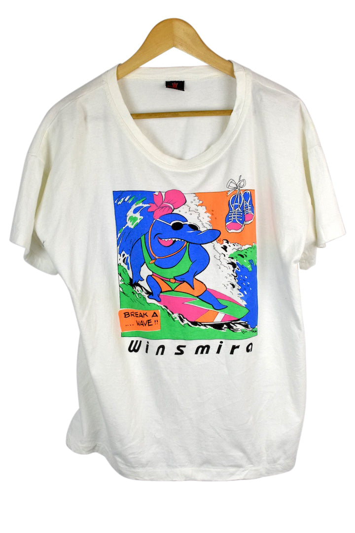 80s Surfing Shark Print T-shirt