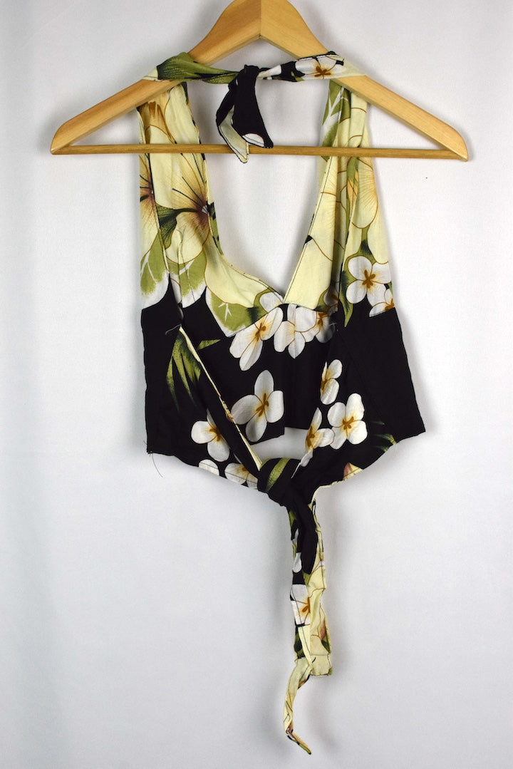 Reworked White Floral Print Tie-Up Top