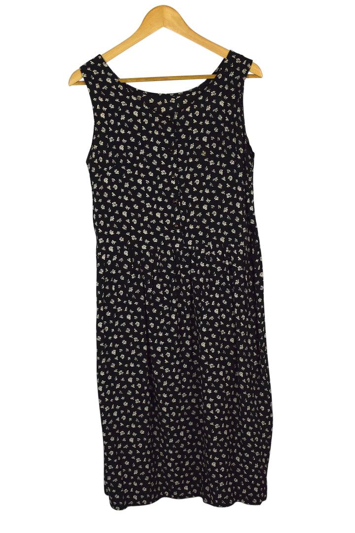 Reworked Black Floral Print Dress
