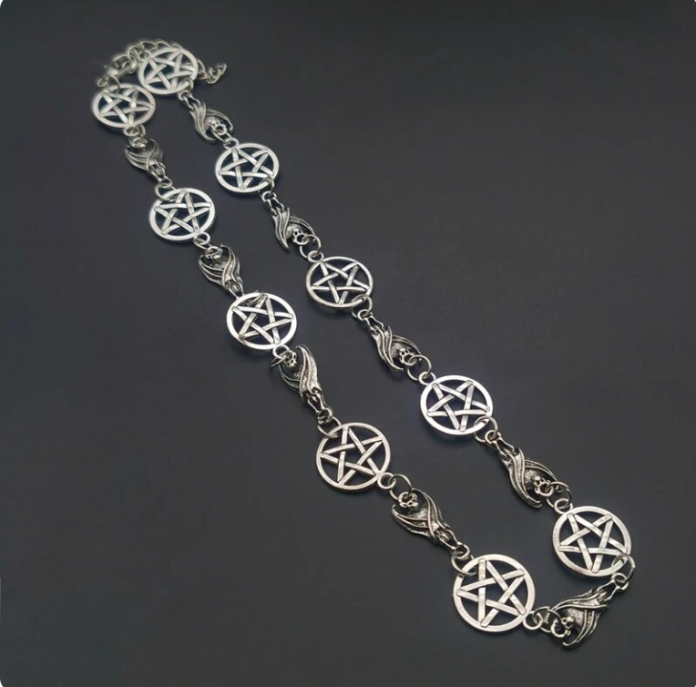 Silver-coloured Pentagram Bat Necklace