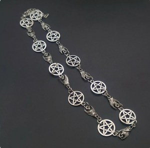 Silver-coloured Pentagram Bat Necklace