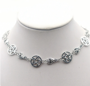 Silver-coloured Pentagram Bat Necklace