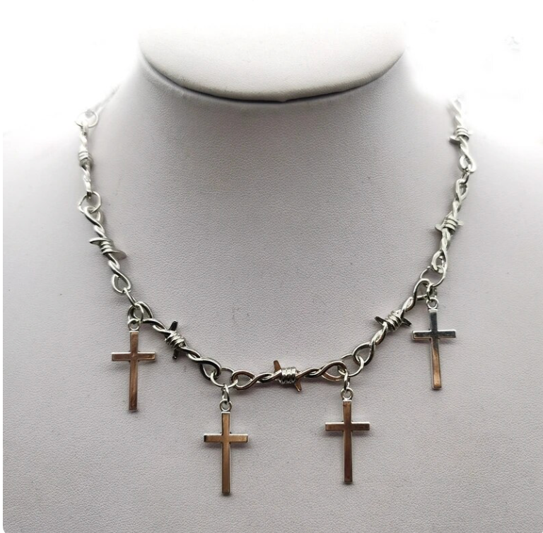 Barb Wire and Cross Necklace