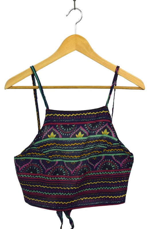Reworked Colourful Abstract Tie Up Top
