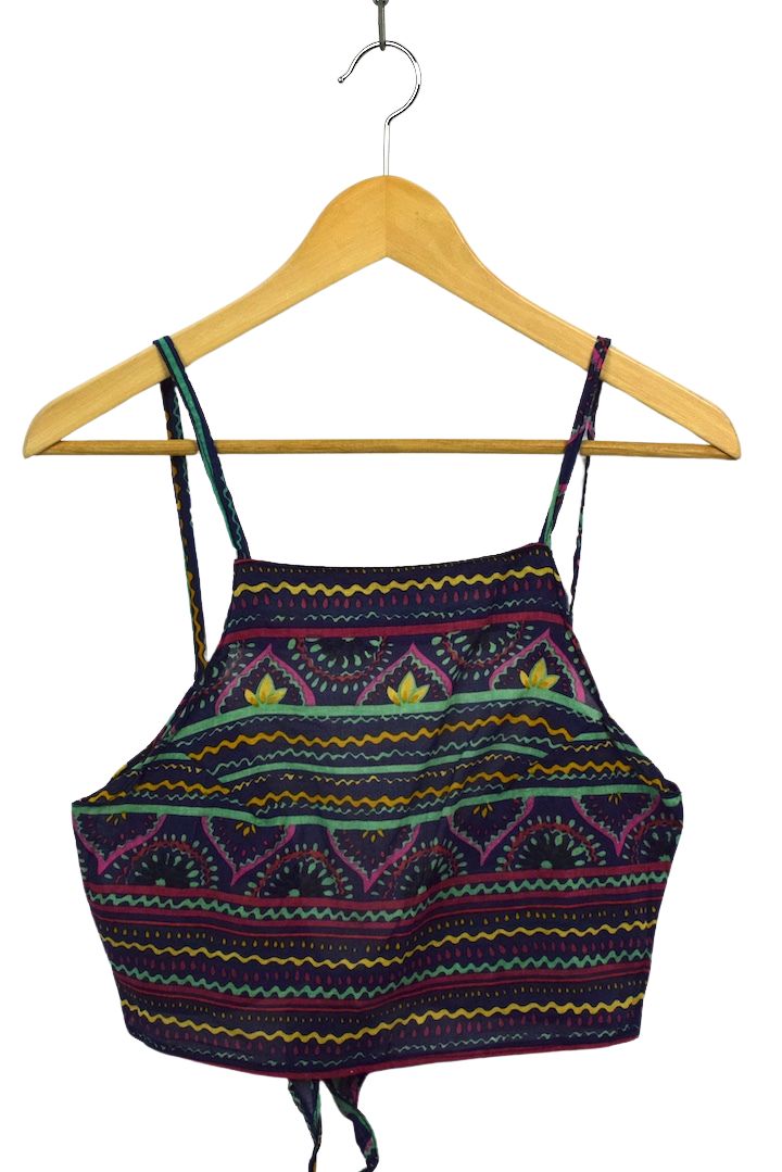 Reworked Colourful Abstract Tie Up Top