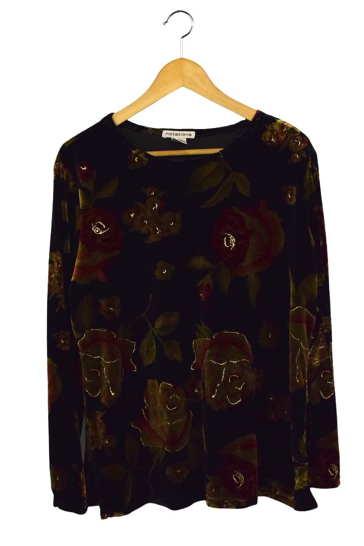 Notations Brand Floral Print Velour Top