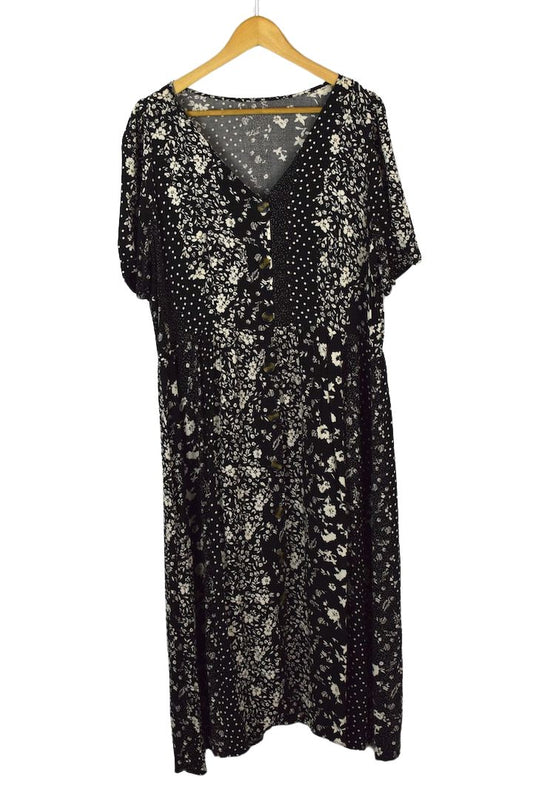 Reworked Black White Floral Print Dress