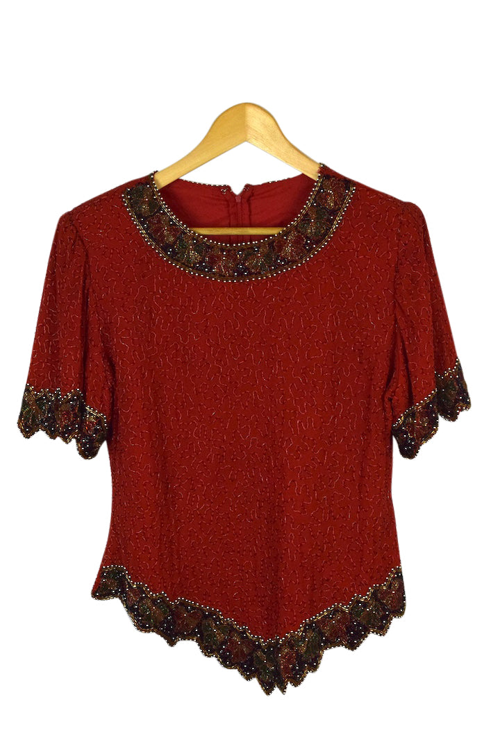80s Red Sequin Blouse