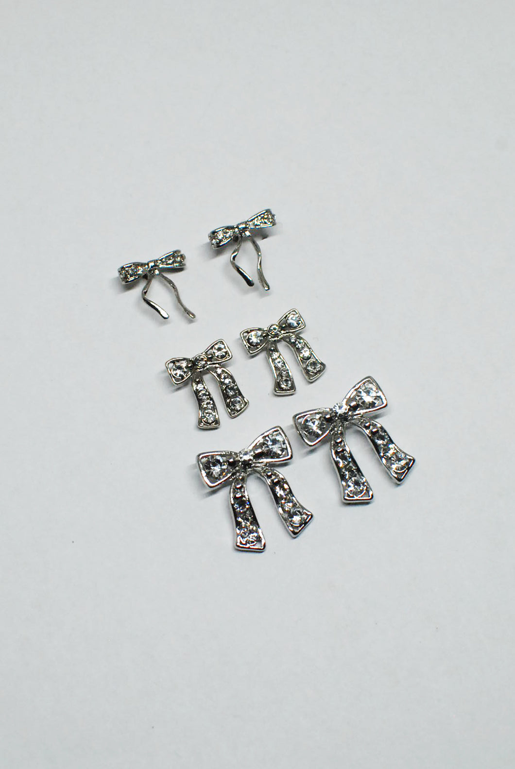 Silver & Diamante Bow Stud Earrings