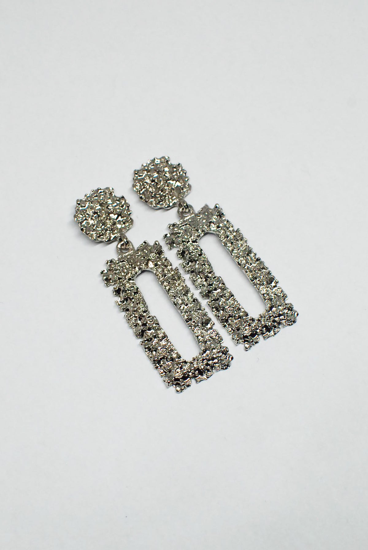 Textured Circle and Large Rectangle Earrings