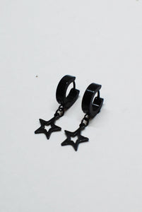 Punk Rock Black Stainless Silver Hoops with Stars