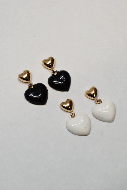 Heart Drop Earrings in Enamel and Gold