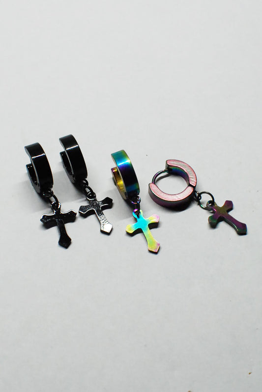 Punk Rock Stainless Steel Hoops with Cross