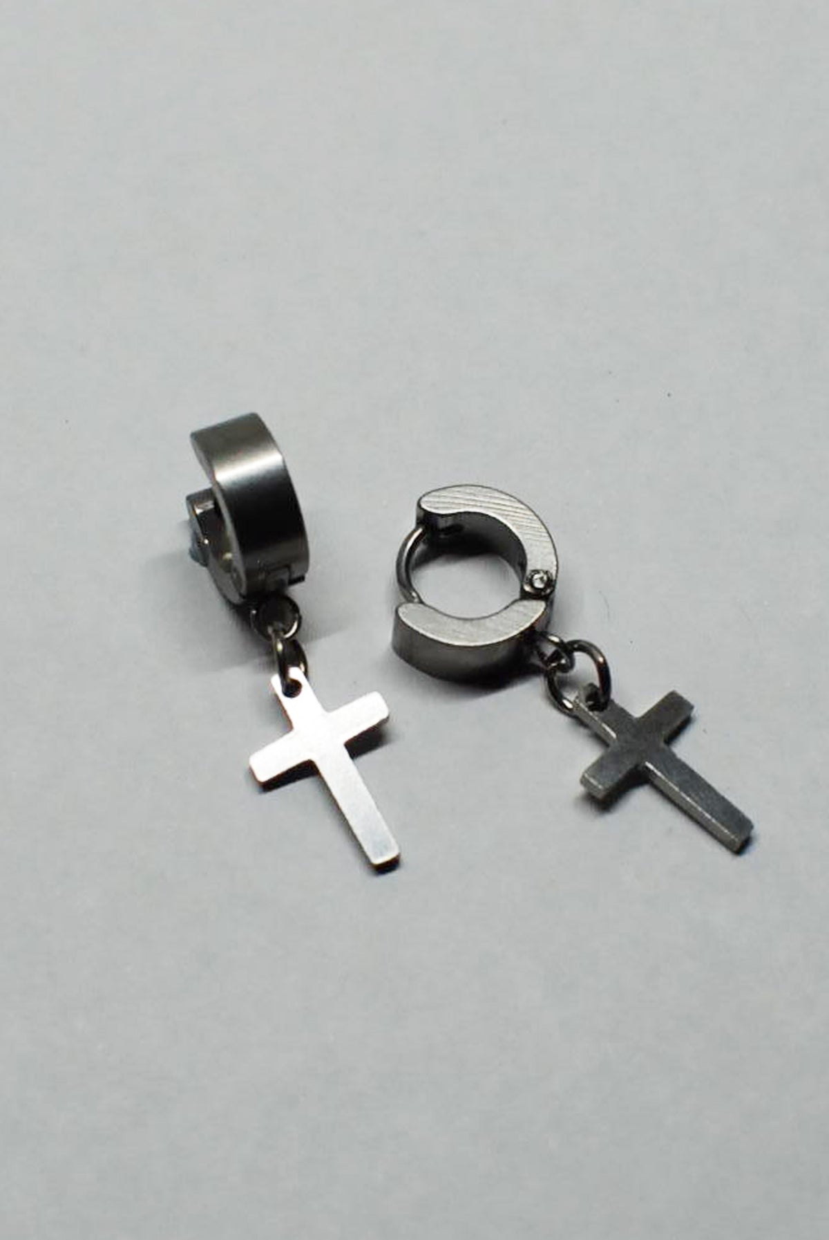 Punk Rock Silver Mini Hoops with Cross