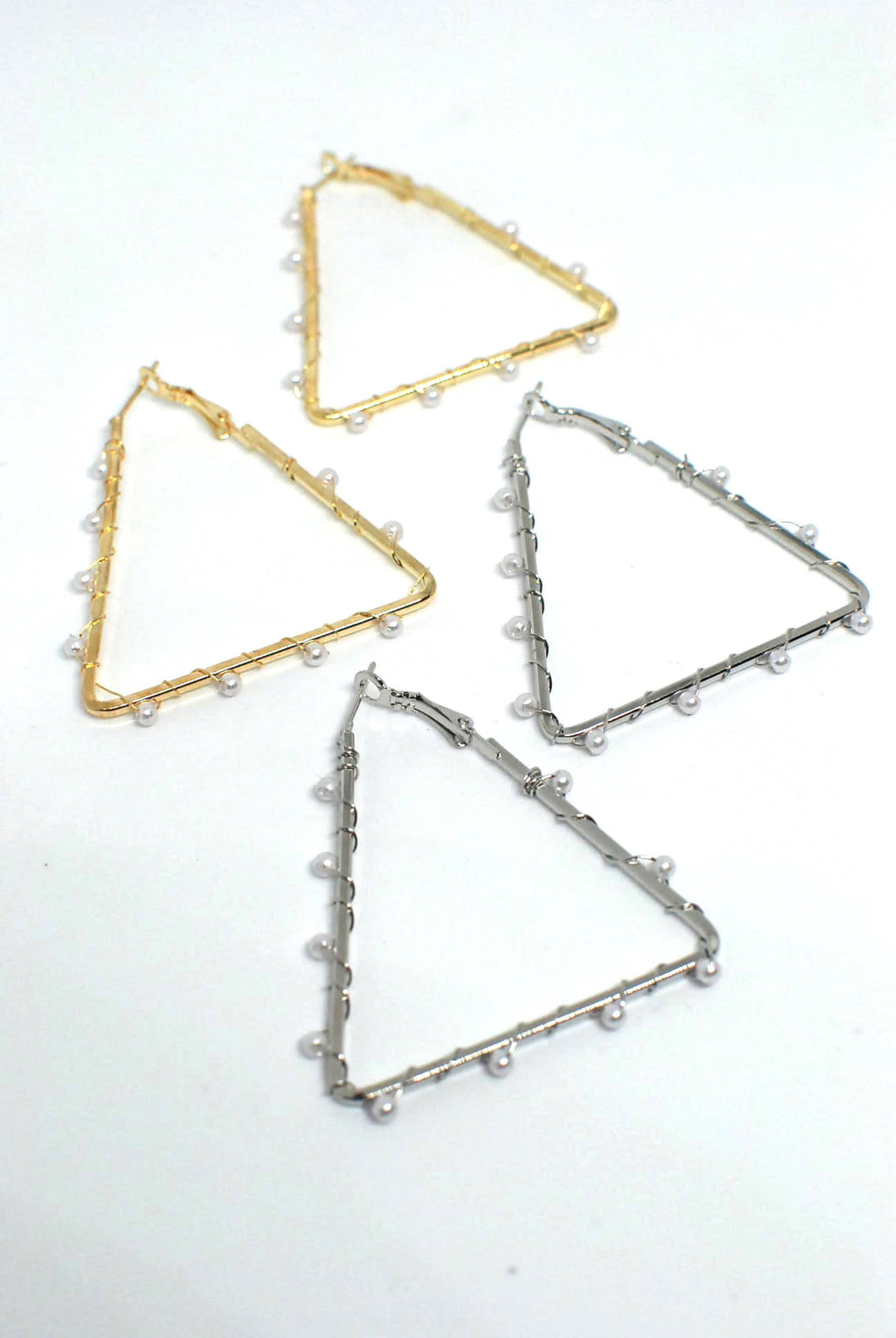 Triangle Shaped Earrings with Wired Pearl Detail