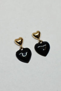Heart Drop Earrings in Enamel and Gold