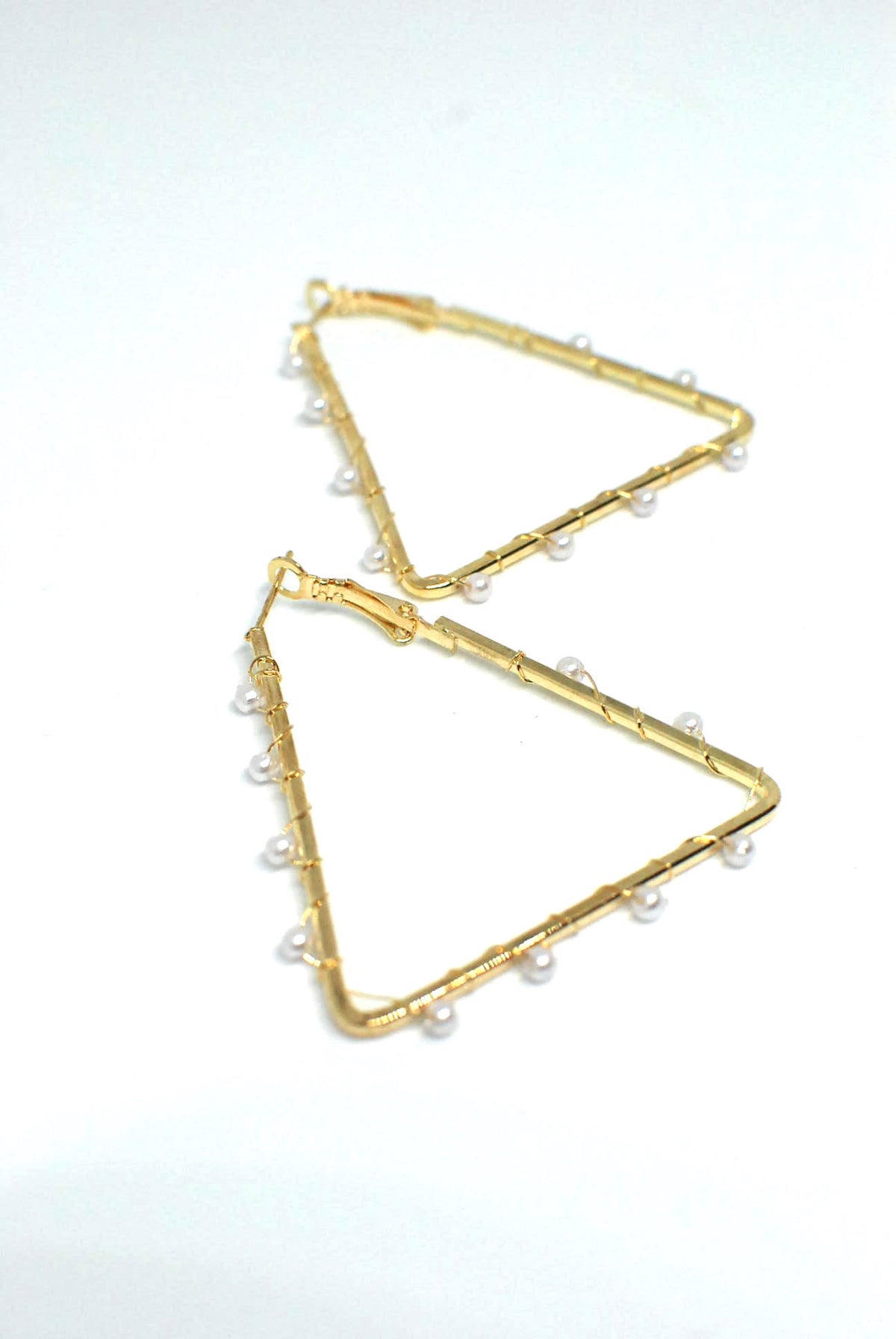 Triangle Shaped Earrings with Wired Pearl Detail