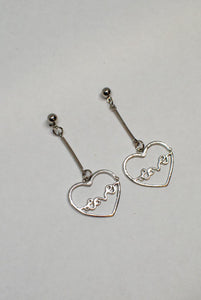 Heart or Pentagon Shaped Drop Earrings with "Love"