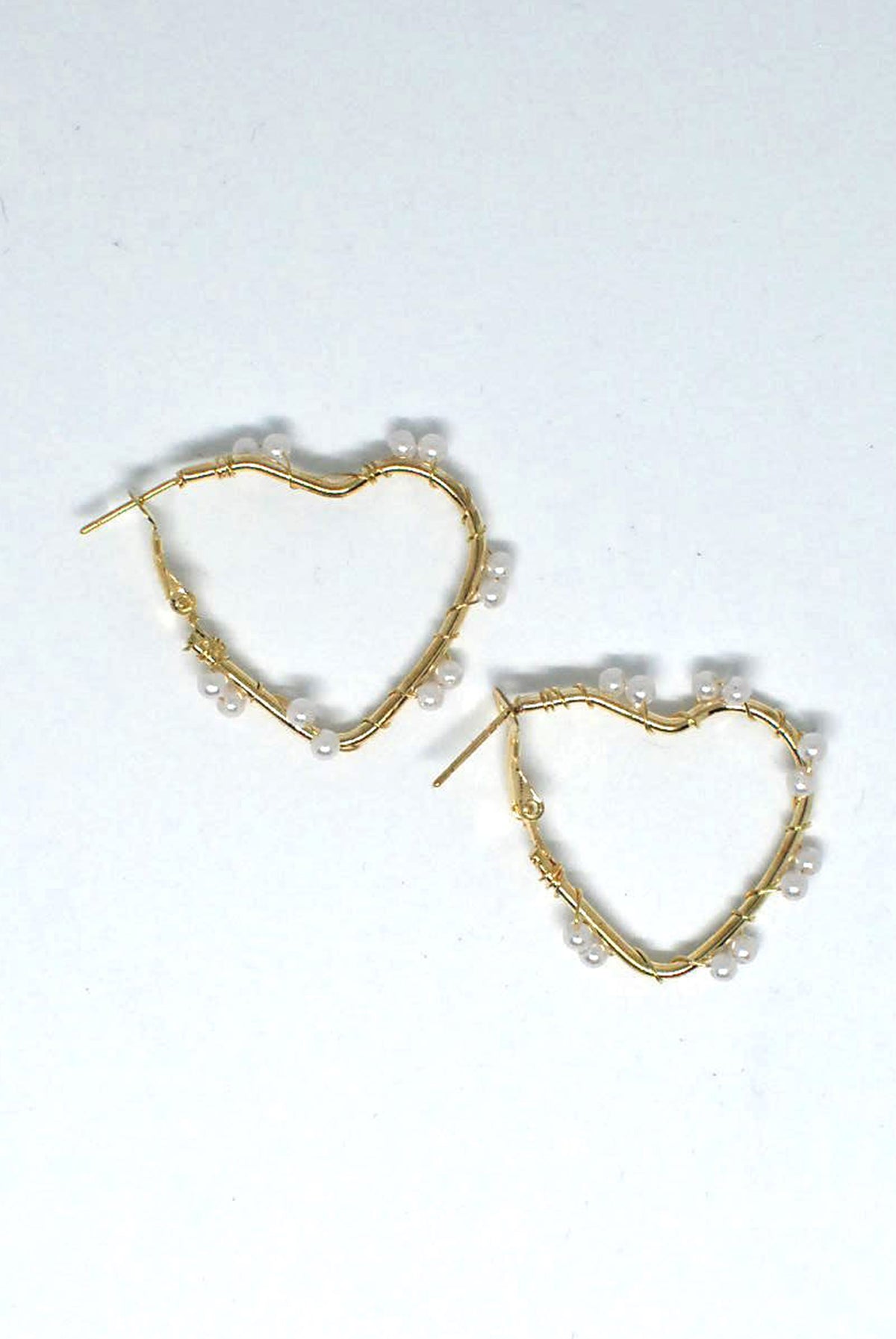 Heart Shaped Earrings with Wired Pearl Detail