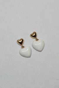 Heart Drop Earrings in Enamel and Gold