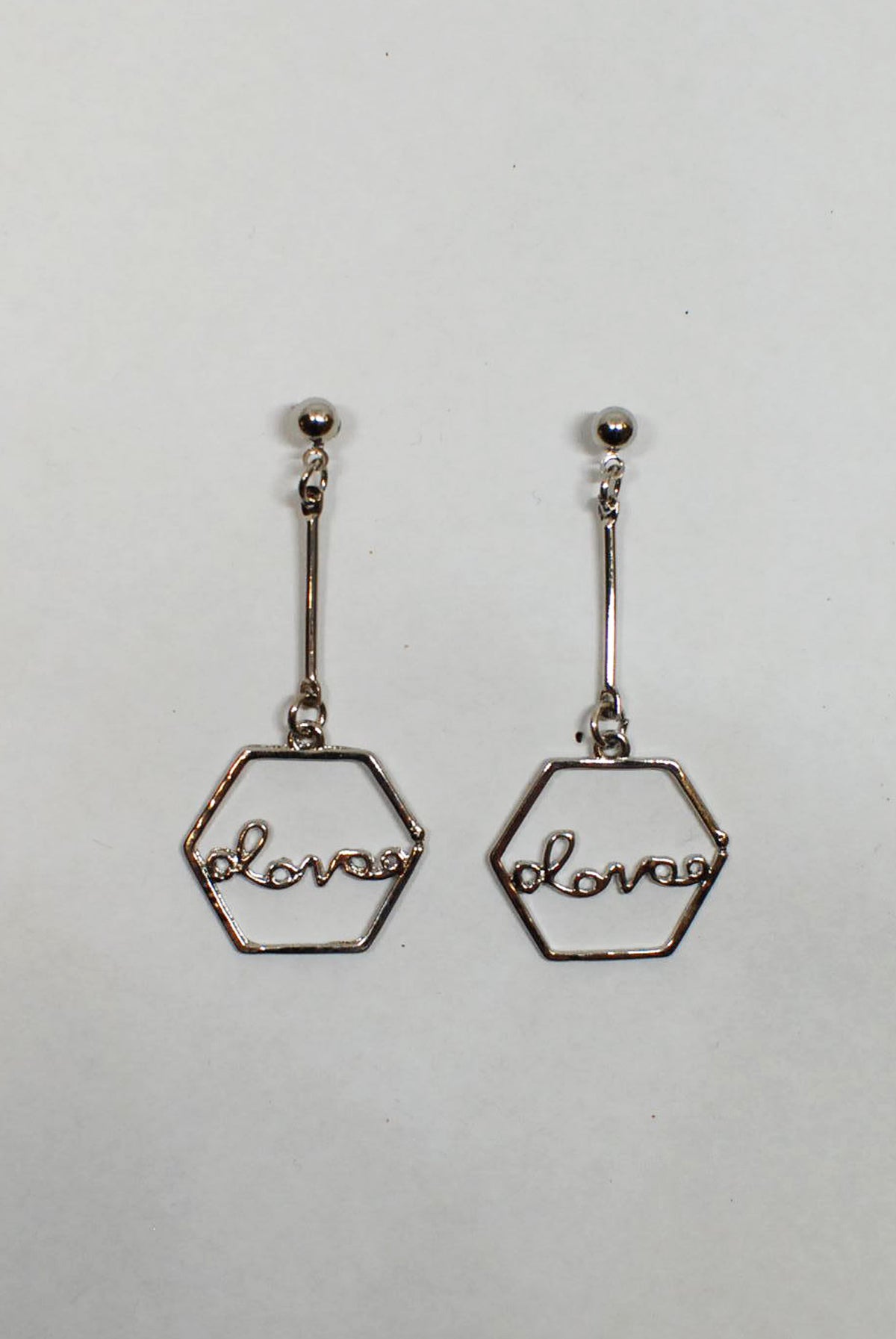 Heart or Pentagon Shaped Drop Earrings with "Love"