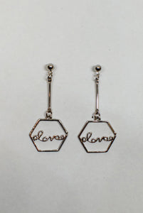 Heart or Pentagon Shaped Drop Earrings with "Love"