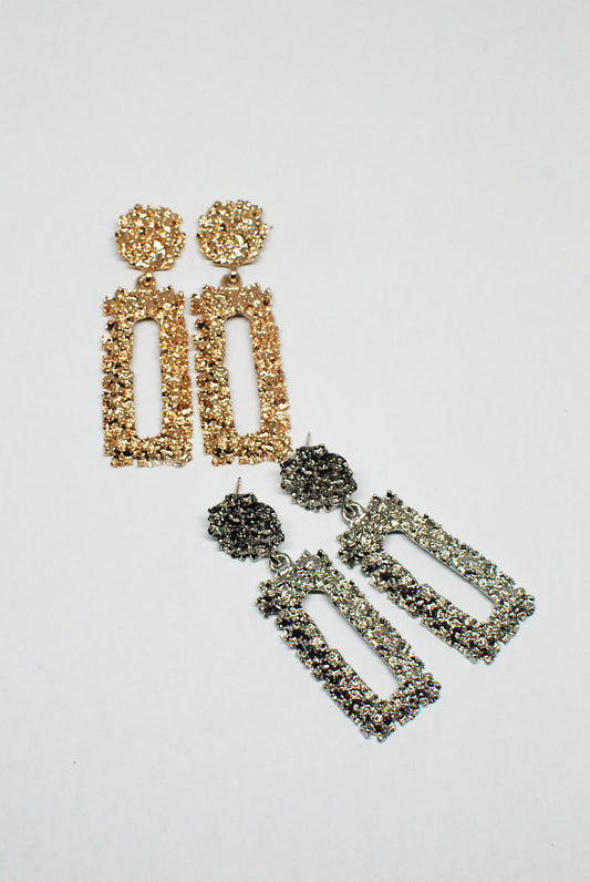 Textured Circle and Large Rectangle Earrings