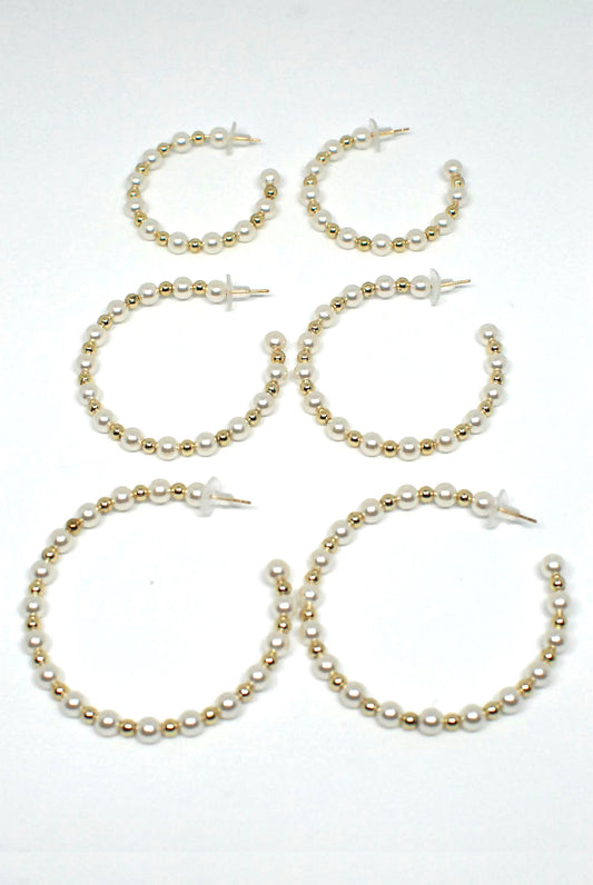 Hoop Earrings with Pearl and Metallic Beads