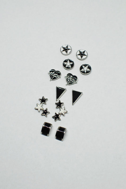 Silver, Back & White Enamel Studs