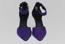 Load image into Gallery viewer, Spurr Brand Purple Velour Point Toe Strap Heel
