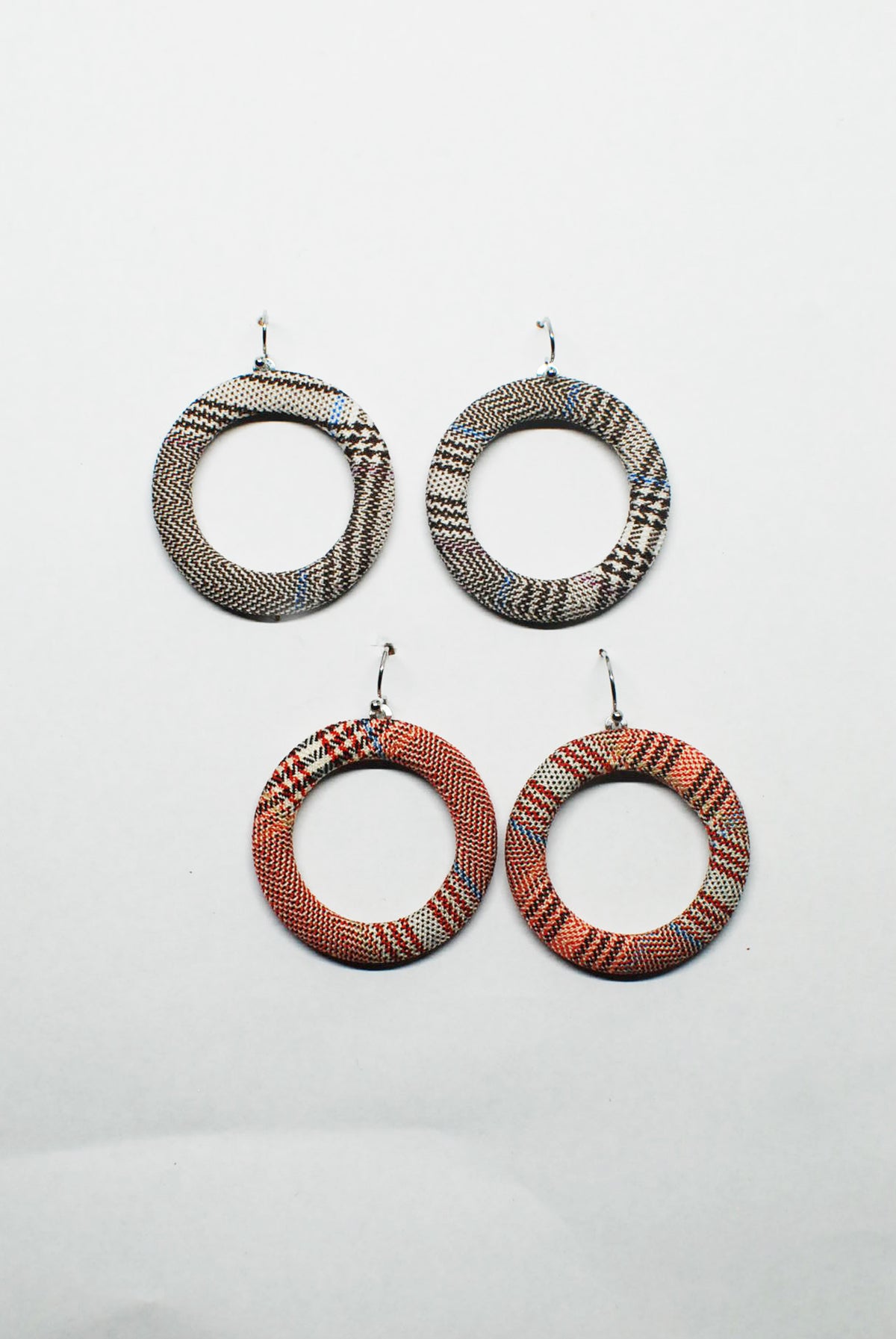 Tartan Fabric Circle Hook Earrings