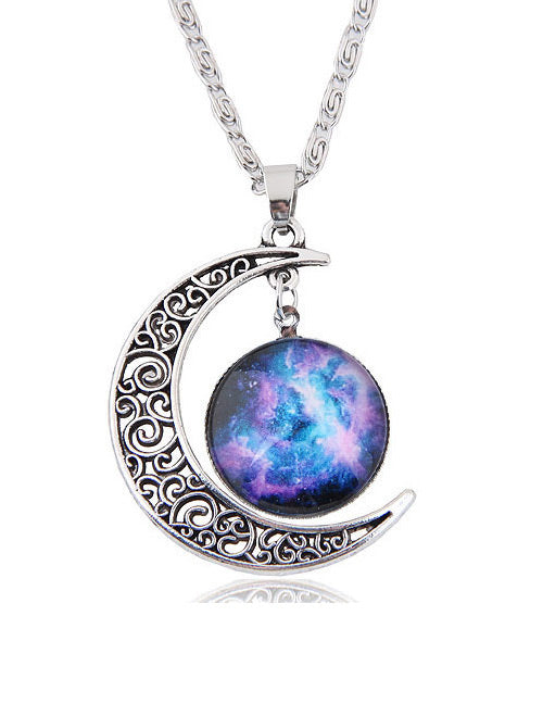 Crescent Moon Galaxy Necklace