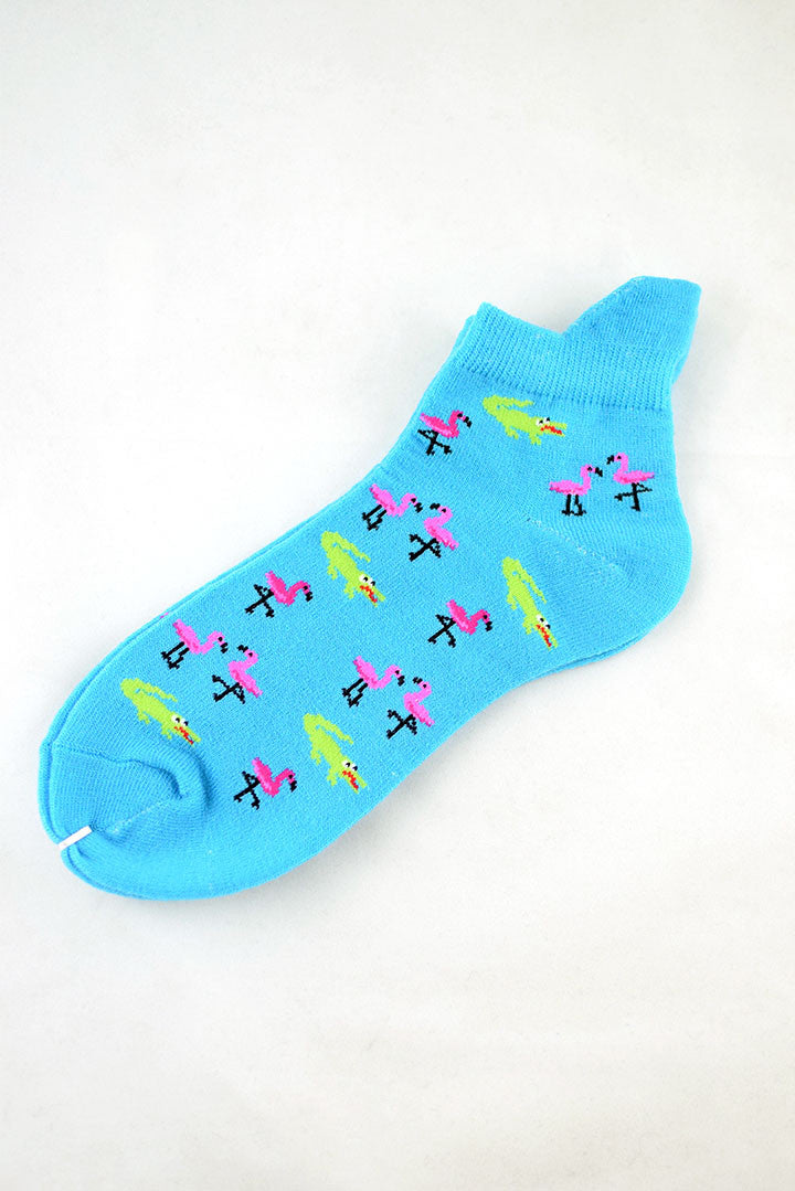 NEW Flamingo and Crocodile Blue Anklet Socks