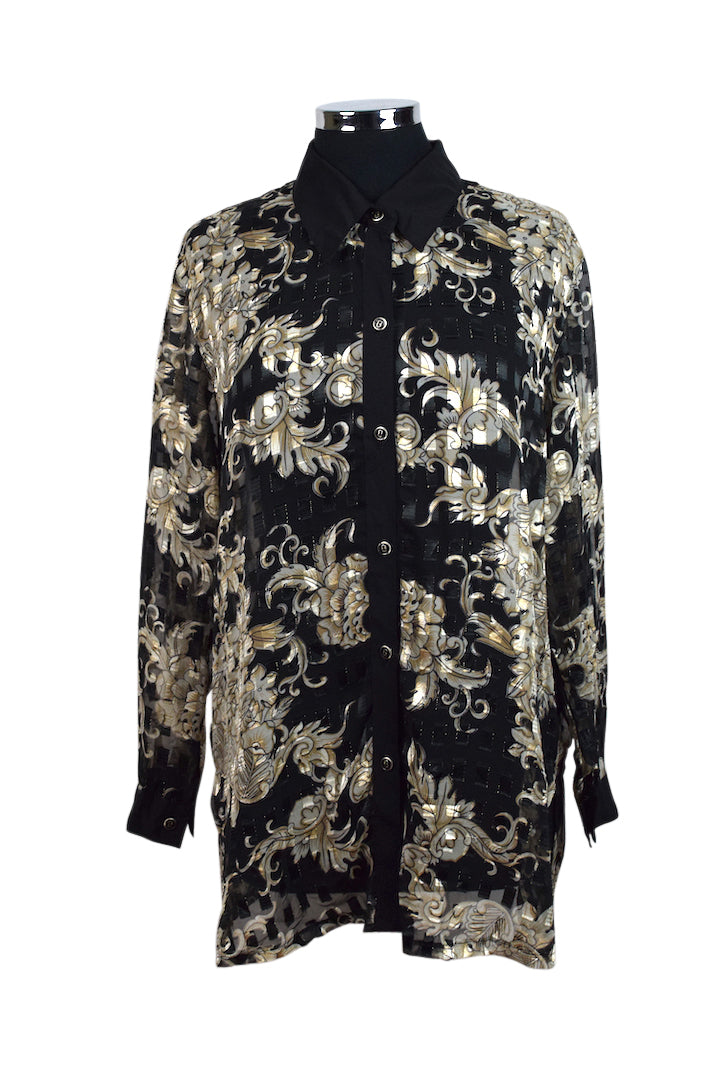 Black Leaf Sheer Blouse