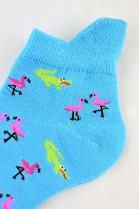 NEW Flamingo and Crocodile Blue Anklet Socks
