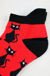 NEW Spooky Cats Black and Red Anklet Socks