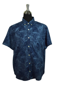 Blue Leaf Print Hawaiian Shirt